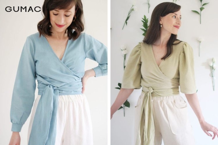 mix áo sơ mi buộc vạt với quần ống rộng