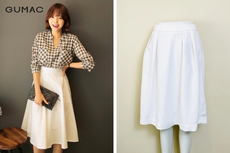 Mix áo sơ mi caro thời trang cùng chân váy xòe hiện đại