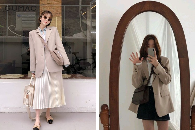 phối đồ với áo sơ mi cổ bèo phong cách áo blazer