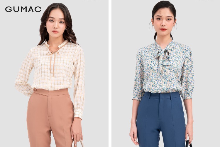 phối đồ với áo sơ mi cổ bèo xinh