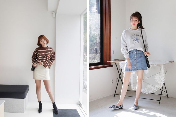 cách phối đồ với chân váy ngắn mùa đông