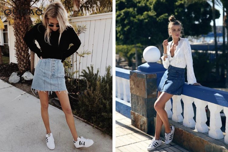 Chân váy jean mix giày nữ adidas
