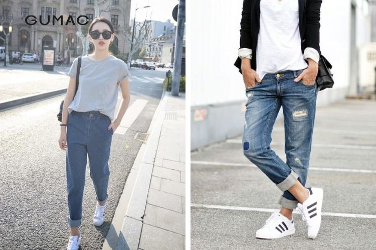 Quần baggy bụi bặm mix giày adidas