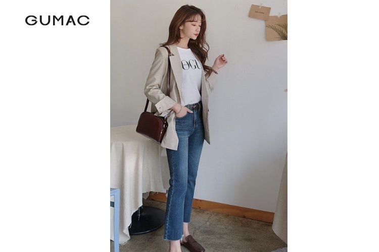 Áo Blazer cao cấp mix quần jean ống đứng