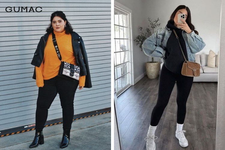 Mix quần legging cùng túi xách size lớn cho nữ béo