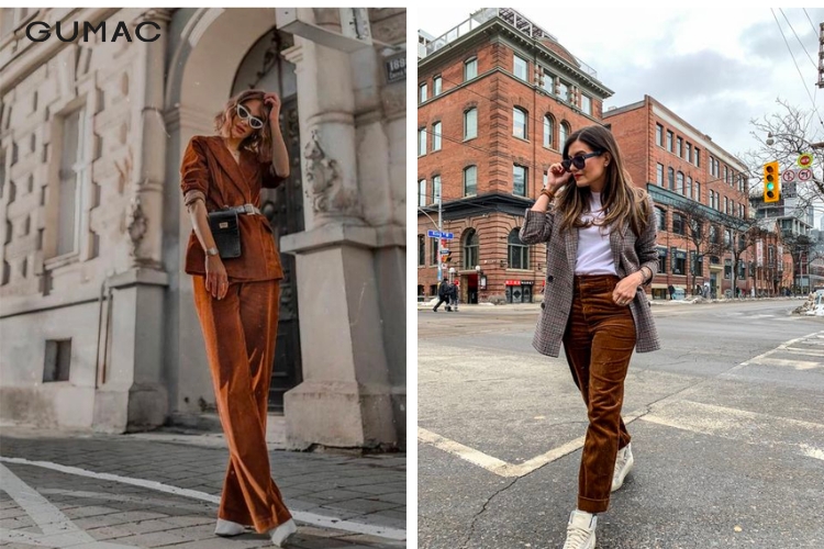 Quần nhung tăm phối cùng áo blazer