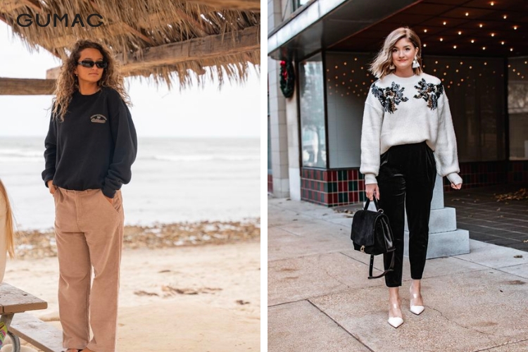 Quần nhung tăm phối cùng áo hoodie