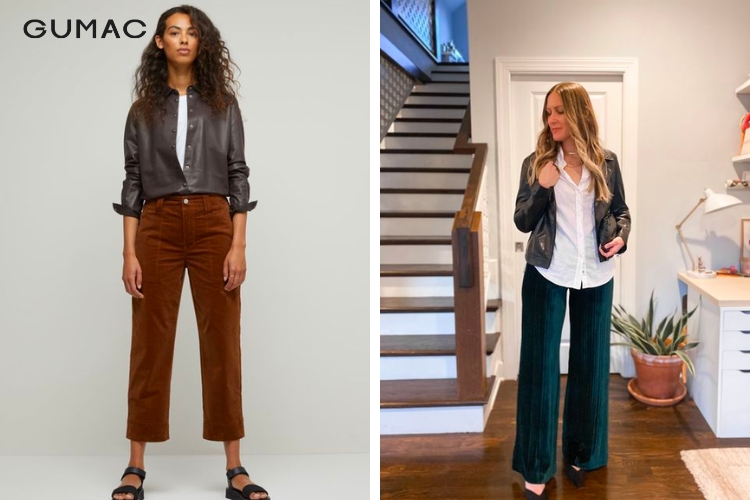 Quần nhung tăm phối cùng áo khoác da