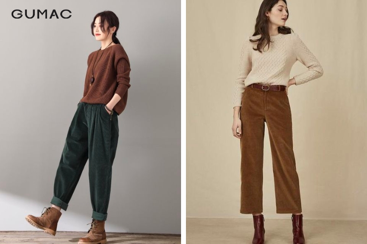 Quần nhung tăm phối cùng áo len