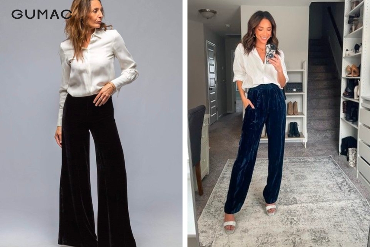 Quần nhung tăm phối cùng áo sơ mi