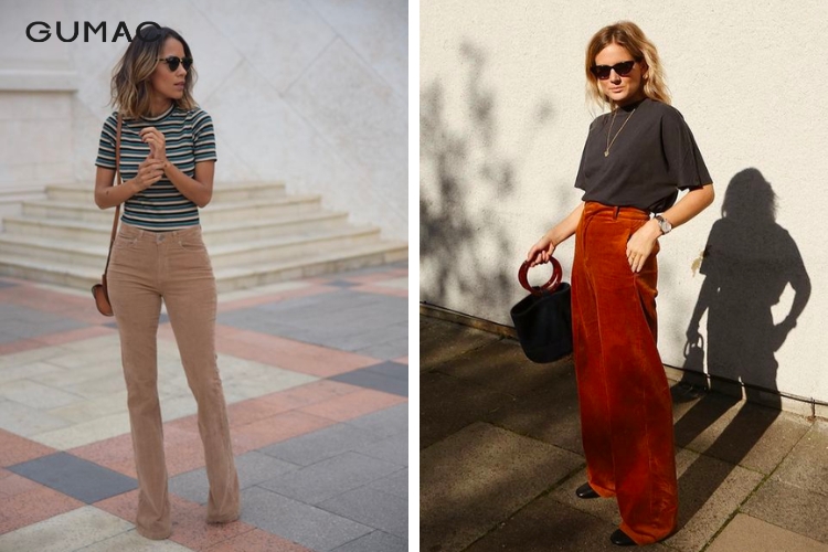 Quần nhung tăm phối cùng áo thun