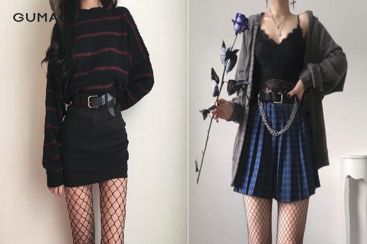 Phối chân váy với tất lưới