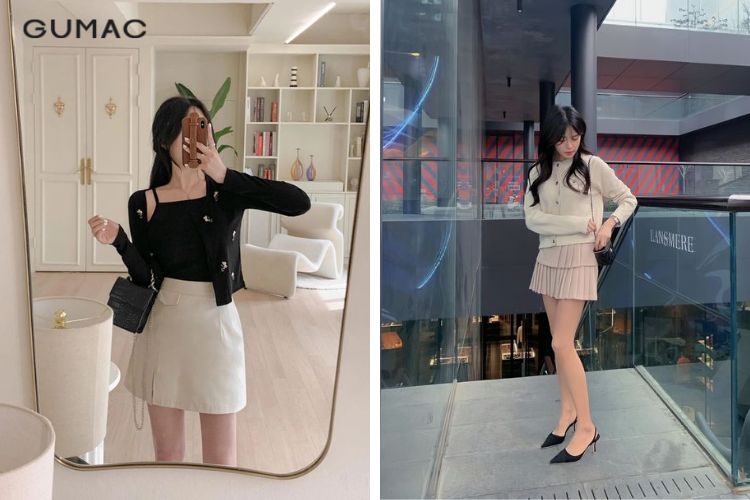 Túi đeo chéo + Áo kiểu + Chân váy