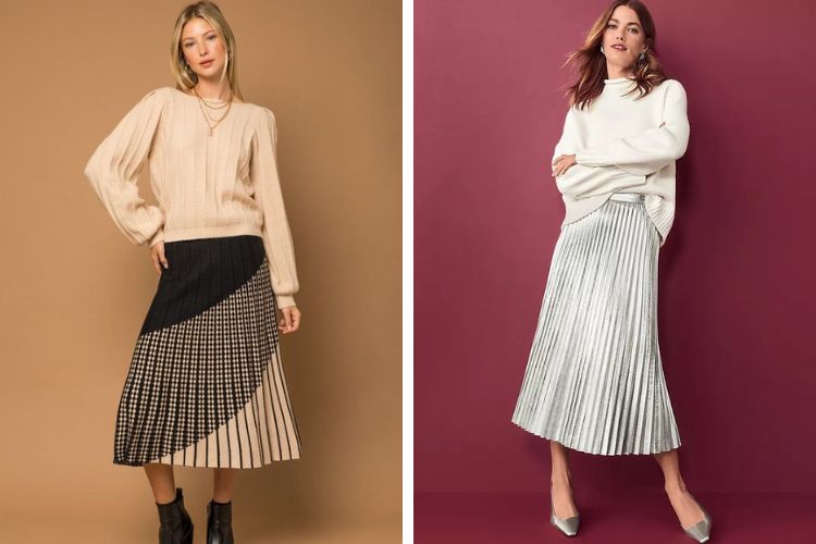 Chân váy xếp ly mix áo sweater