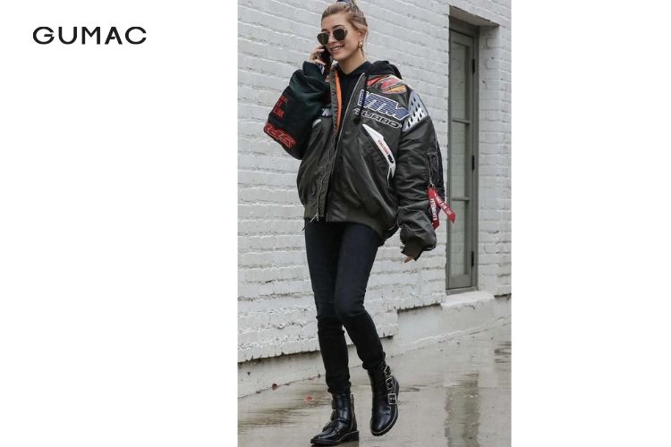mix áo bomber nữ và hoodie