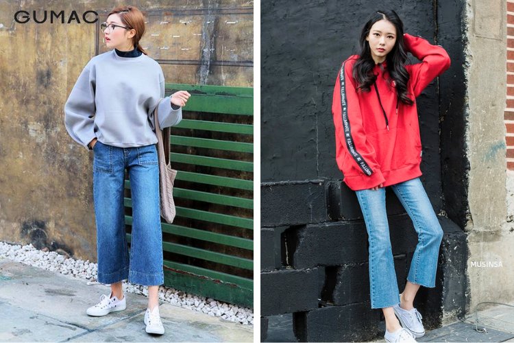 Áo hoodie phối quần ống loe