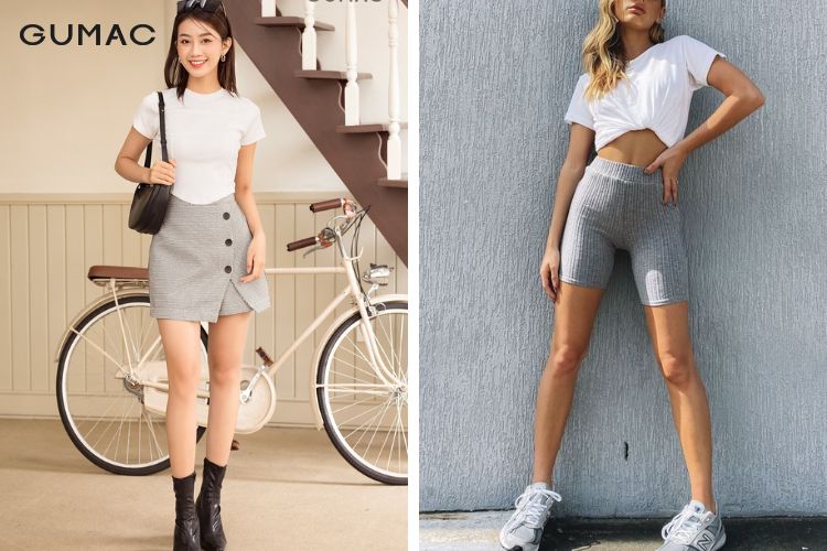 Quần short nữ xám mix áo thun Quần short nữ xám mix áo thun