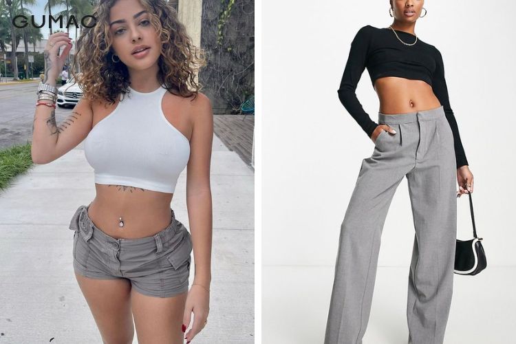 Quần xám mix áo croptop màu đen/trắng nữ Quần xám mix áo croptop màu đen/trắng nữ
