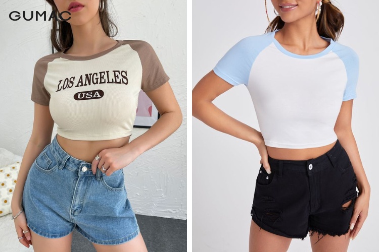 Phối raglan cùng quần short năng động Phối raglan cùng quần short năng động