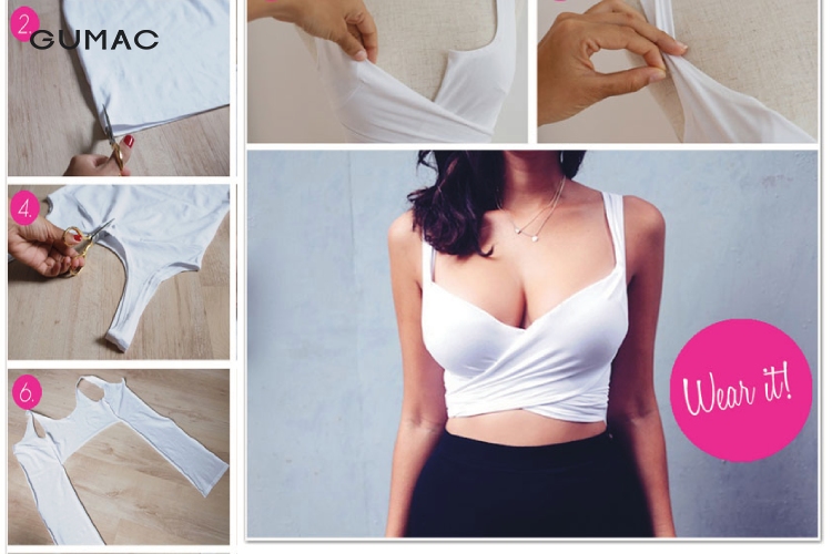 Biến tấu áo thun thành croptop cột chéo đi biển cực xinh
