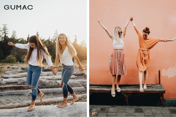 Tạo dáng nắm tay nhau cùng bước đi