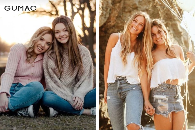 Tạo dáng tựa vai vào nhau