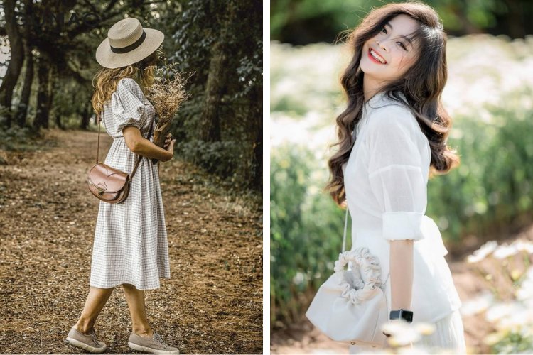 Tạo dáng chụp ảnh Đà Lạt nghiêng đầu với túi đeo vai đẹp