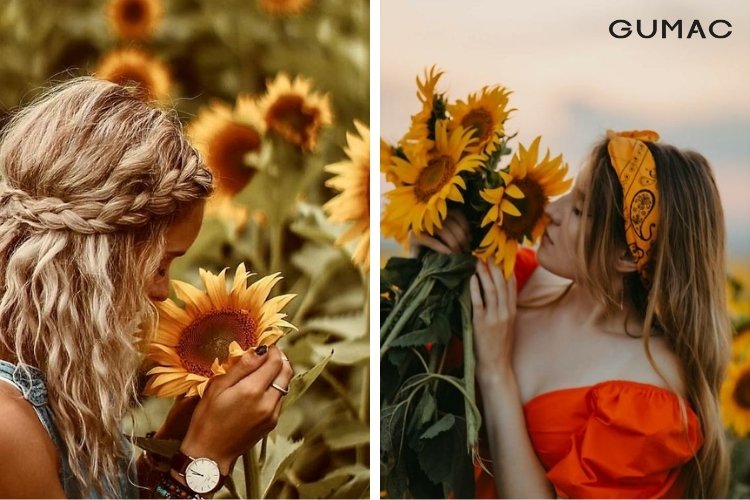 Chụp ảnh khi tay cầm hoa