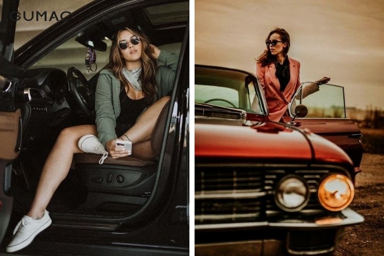 Tạo dáng chụp bên cửa xe ô tô Tạo dáng chụp bên cửa xe ô tô