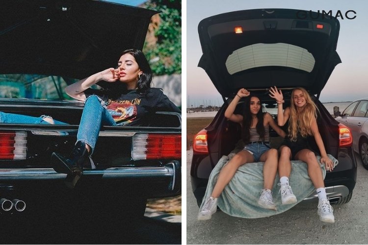 Tạo dáng chụp trong cốp của xe ô tô Tạo dáng chụp trong cốp của xe ô tô