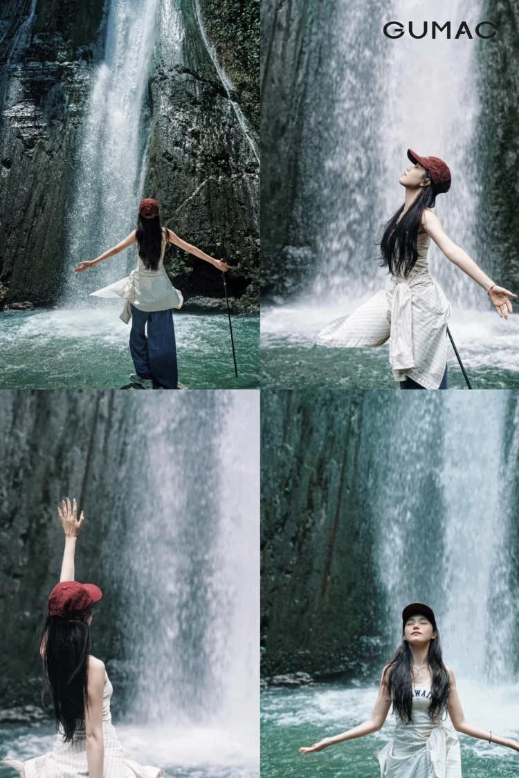 kieu dang tay tao dang chup anh voi thac nuoc