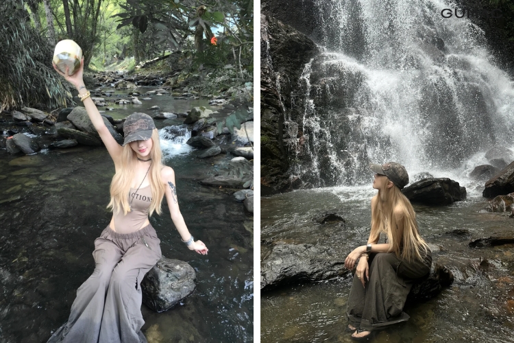 tao dang ngoi ben bo da cham tay xuong nuoc