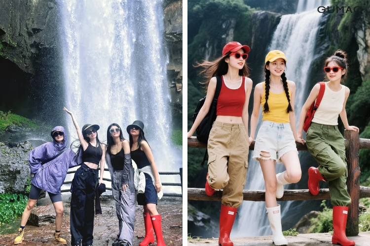 tao dang chup anh o thac nuoc cung nhom ban