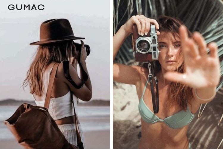 Tạo dáng cùng máy ảnh tại bờ biển