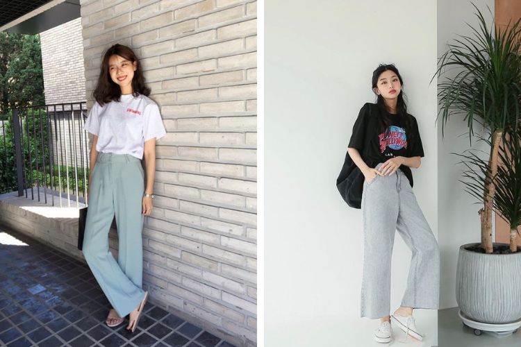 Tạo dáng chữ D với quần ống rộng