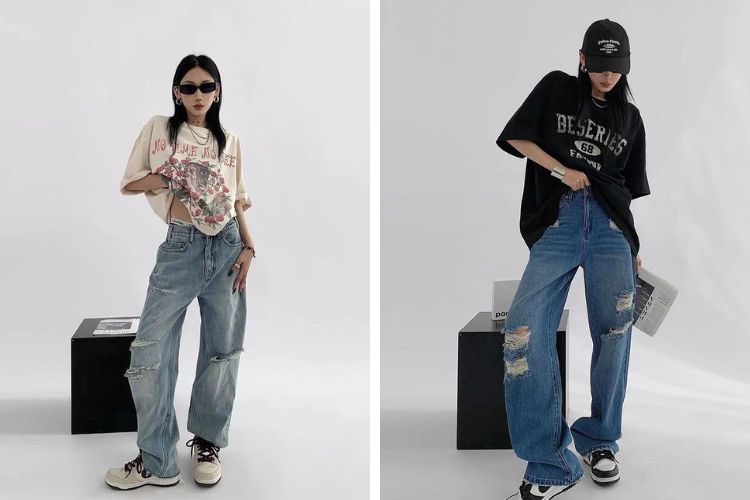 Tạo dáng đánh hông nghiêng người với quần ống rộng