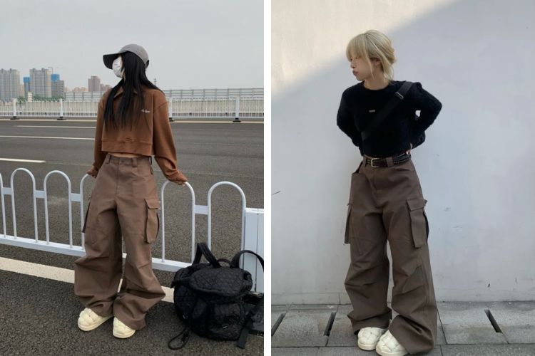 Tạo dáng góc nghiêng mặt cùng quần ống rộng