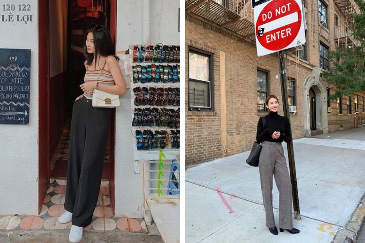 Tạo dáng một điểm tựa với quần ống rộng