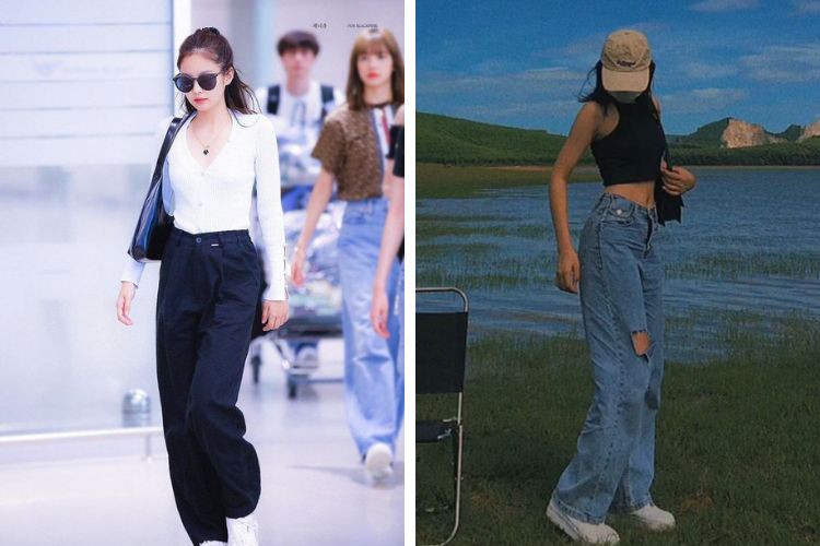 Tạo dáng từ trên nhìn xuống với quần ống rộng