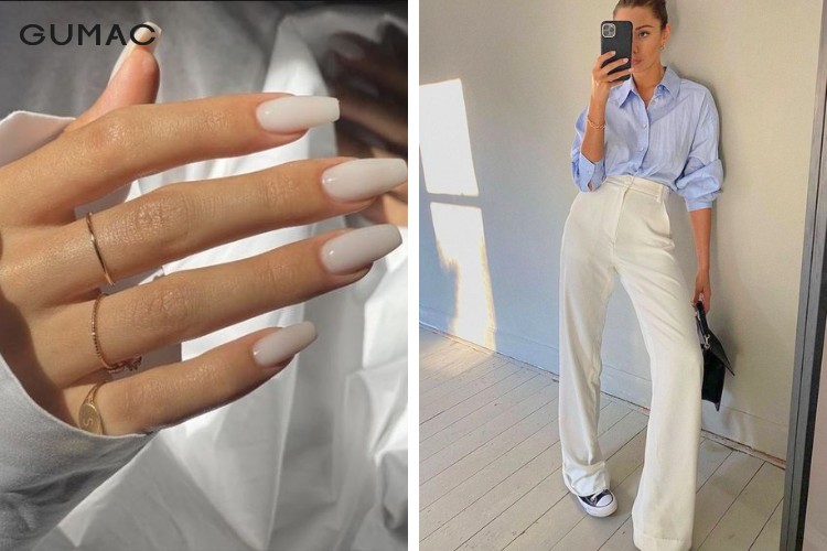 Phối đồ cùng với màu nail nude Phối đồ cùng với màu nail nude