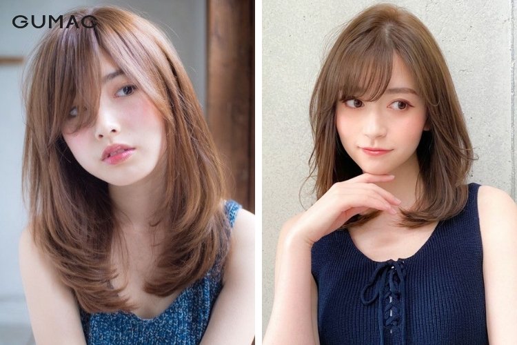 Kiểu tóc ép cụp nữ cùng tóc mái bay