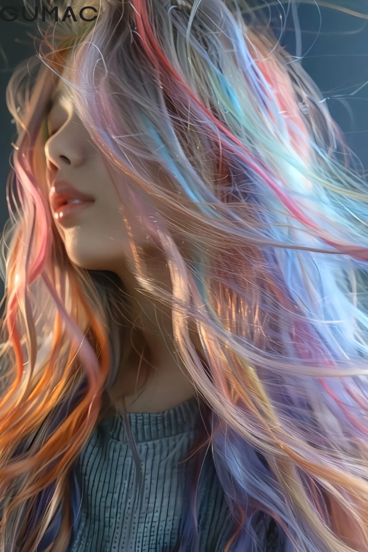 Mau toc highlight nhieu mau tren nen sang