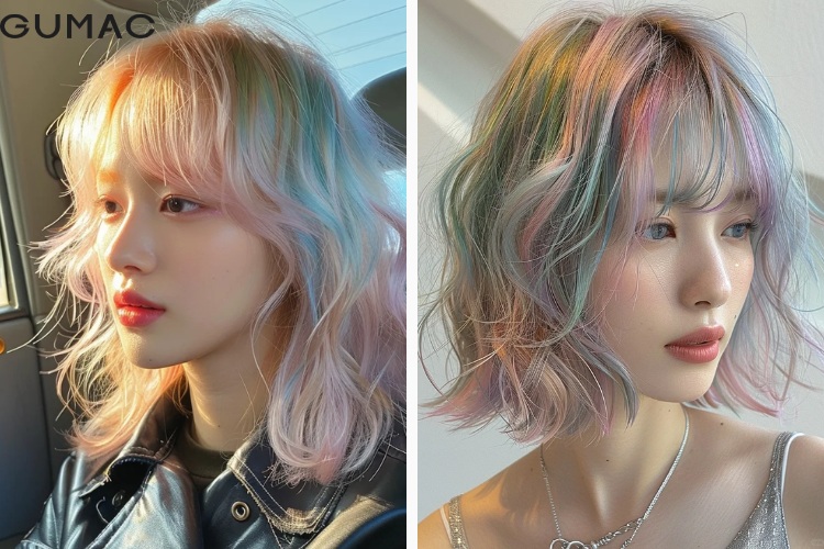 highlight toc nhieu mau tren nen sang