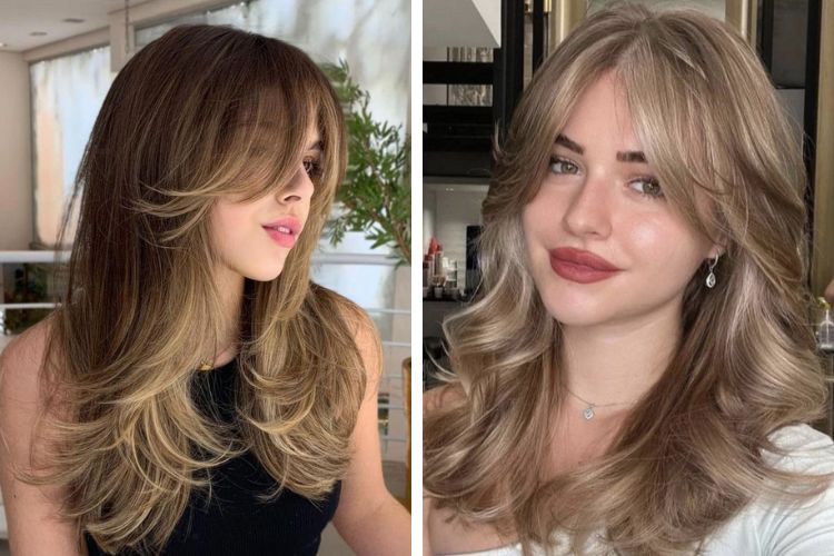 tóc layer nữ mặt tròn có mái bay