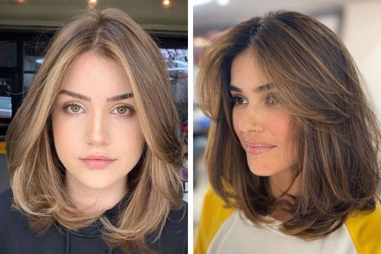 tóc layer nữ mặt tròn ngang vai