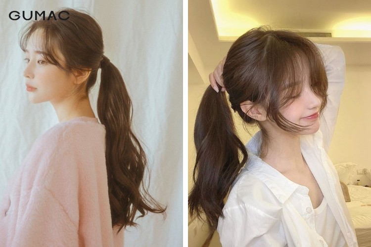 Kiểu tóc mái bay nữ buộc cao đuôi uốn xoăn