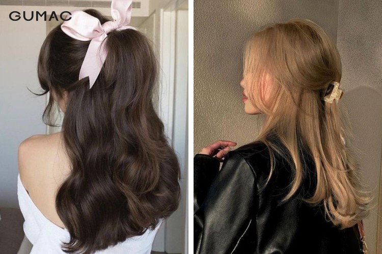 Kiểu tóc mái bay buộc cao nửa đầu cho nữ