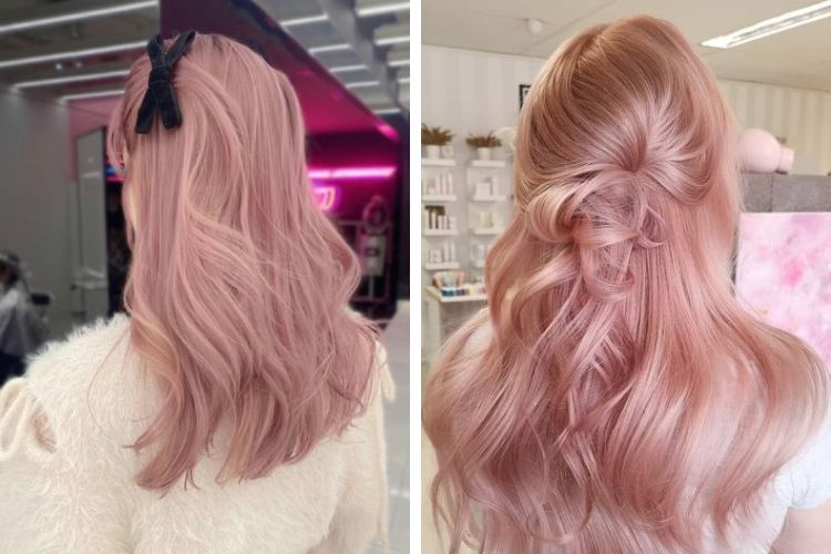 Tóc dài hồng pastel ánh khói