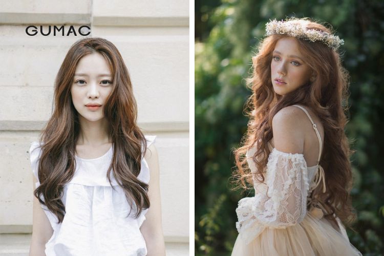 Tóc uốn gợn sóng đuôi tóc dài dịu dàng