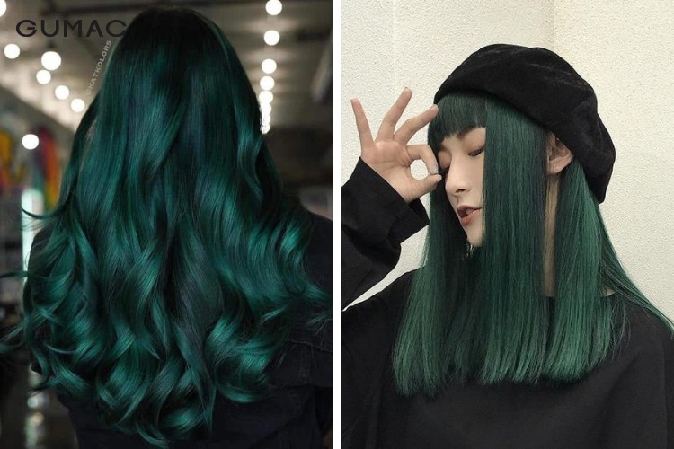 Nữ nhuộm màu xanh rêu đậm